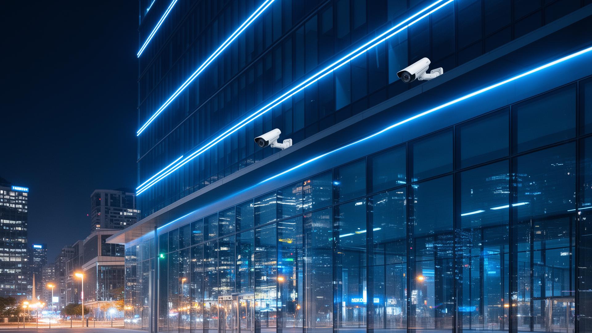 Edifício moderno com câmeras de segurança e tecnologia I9Smart